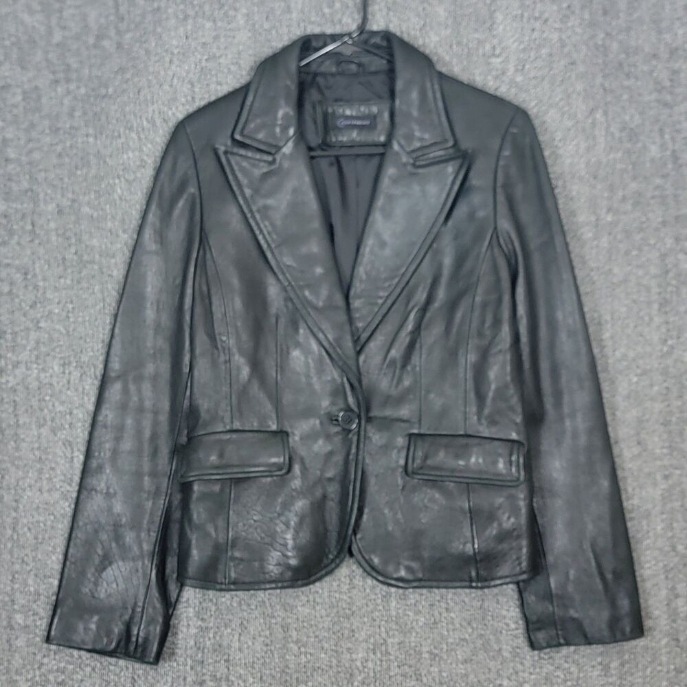 Context Jacket Womens Medium Black Leather Button Front Super Soft Blazer